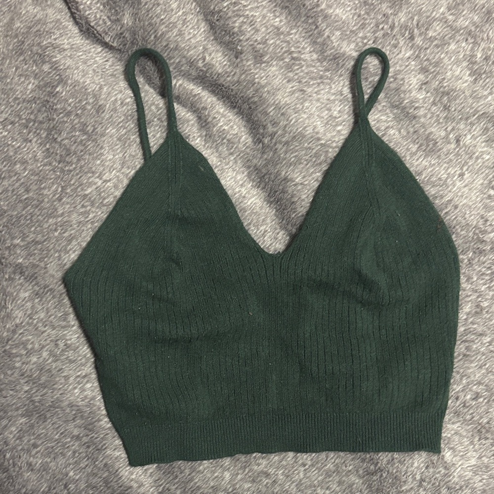 SHEIN Dark Green Ribbed Crop Top